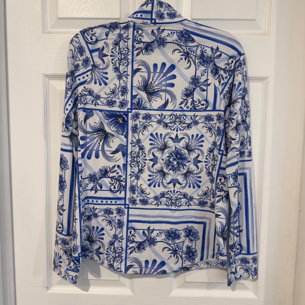 Walter Hagen Womens Blue White Floral Quarter Zip UPF 50 Suncover Top Medium NEW - Picture 8 of 8